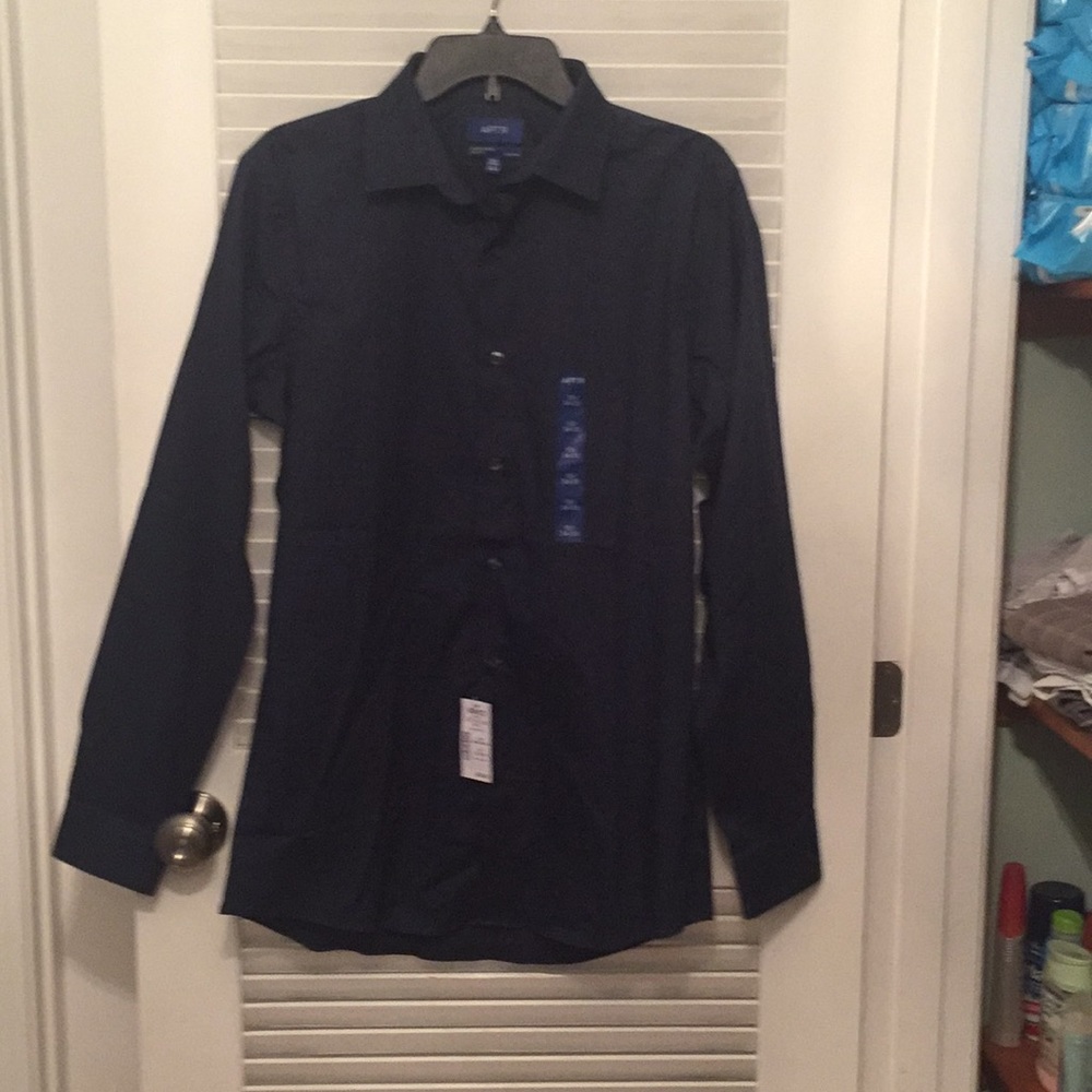 Navy blue collared button down long sleeve shirt